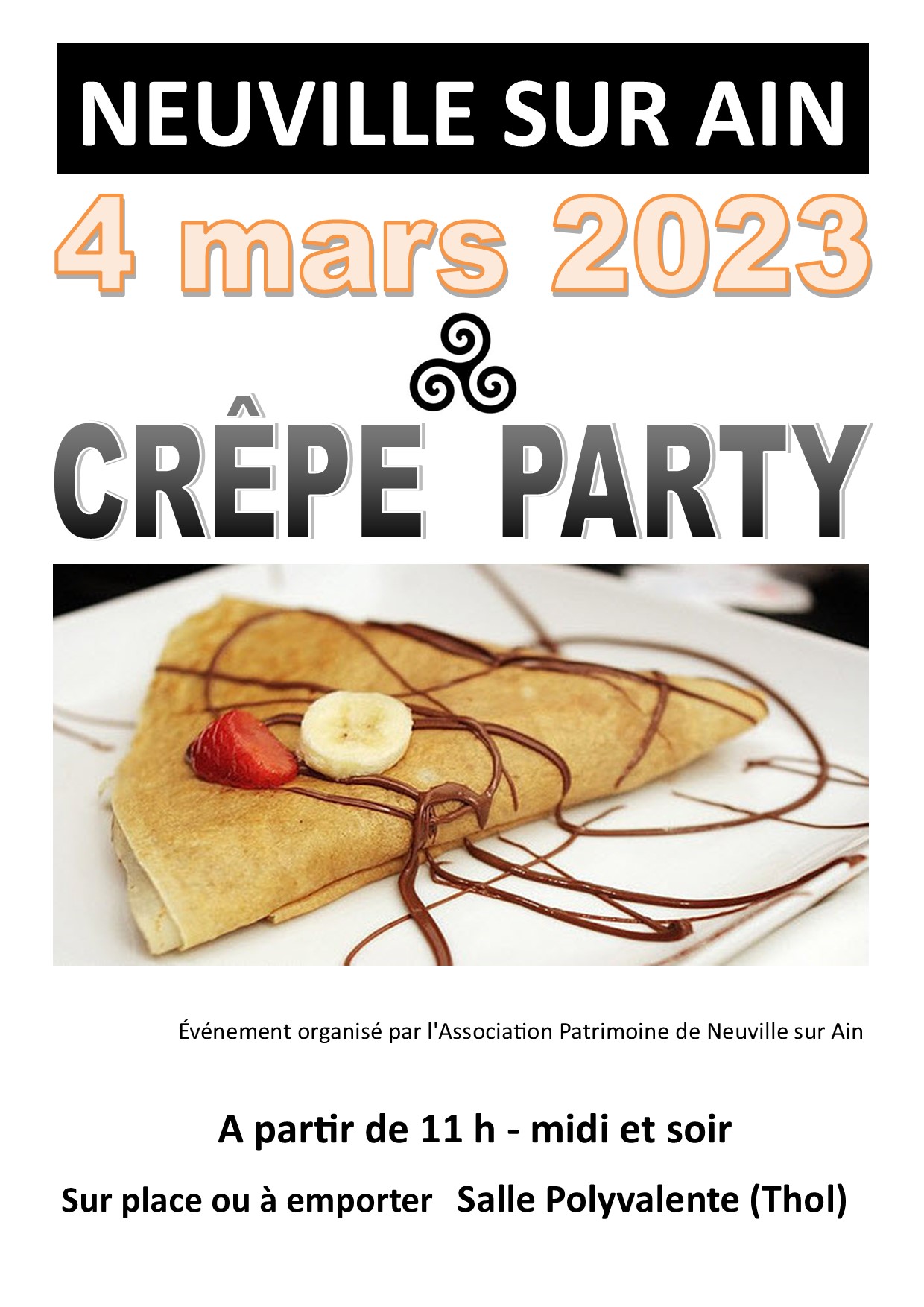 Journée Crêpe-Party organisée par l'association du Patrimoine le 4 mars -  Neuville sur ain
